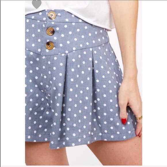 Blue w White Polka Dots High Waist Shorts - Picture 5 of 7